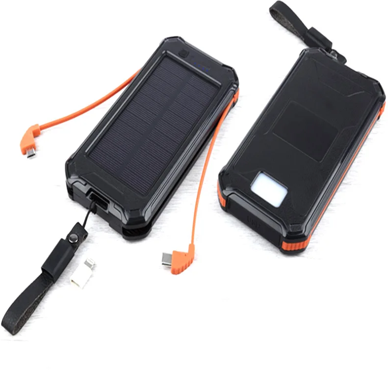 

Portable waterproof solar mobile charger powerbank 10000mah solar power bank 20000mah with buit-in cables