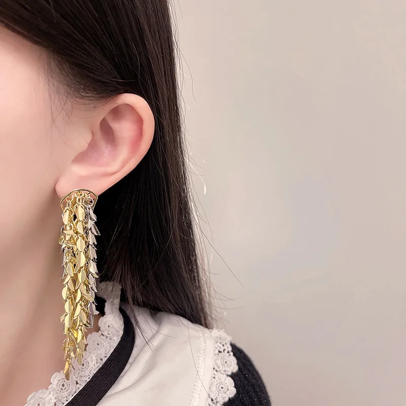 

Fashion Rose Girl French Vintage Style Gold And Silver Wheat Tassel Earrings Jewelry For Women