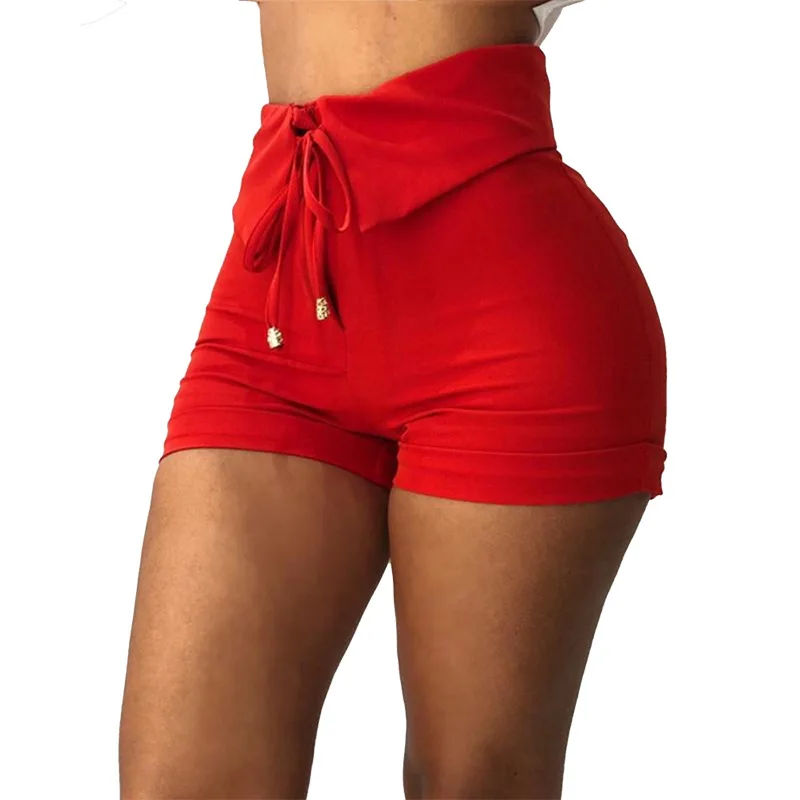 

2021 New European And American Large Size Solid Color Hot Workout Shorts Women Personalized Shorts For Women, Yellow/red/black