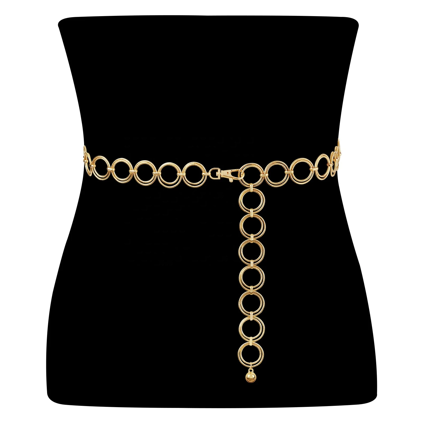 

Amazon Hot Selling Female O Ring Metal Chain Woman Belt Gold Sexy Waist Belt Designer Punk Latest Fashion Chain