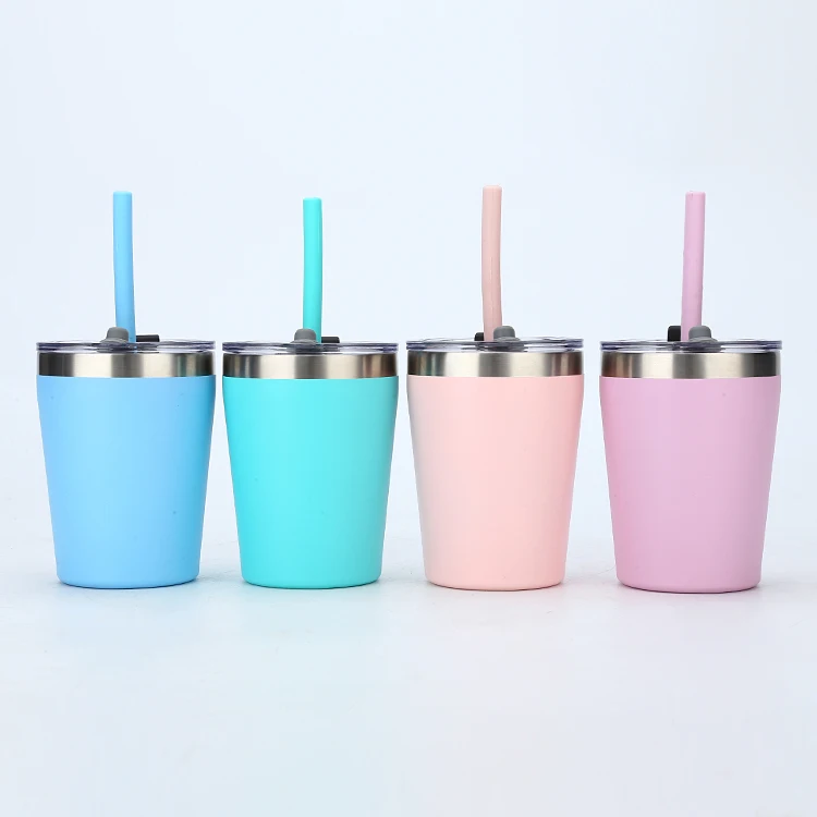 

8.5oz double-wall 304 stainless steel mini milk cup with lid silicone straw children's cup, Based pantone color number