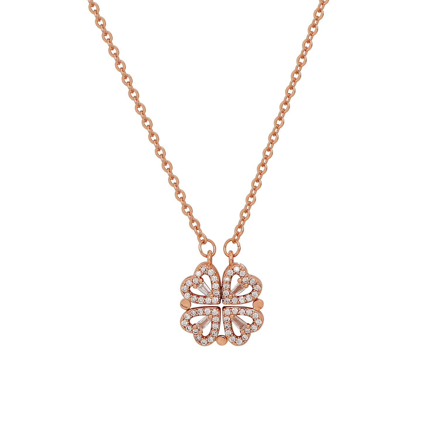 

Hyacinth Natural and Graceful Exquisite Two Ways to Wear Rose Gold 4 pcs Zircon heart Magnet Flower Pendant Necklace