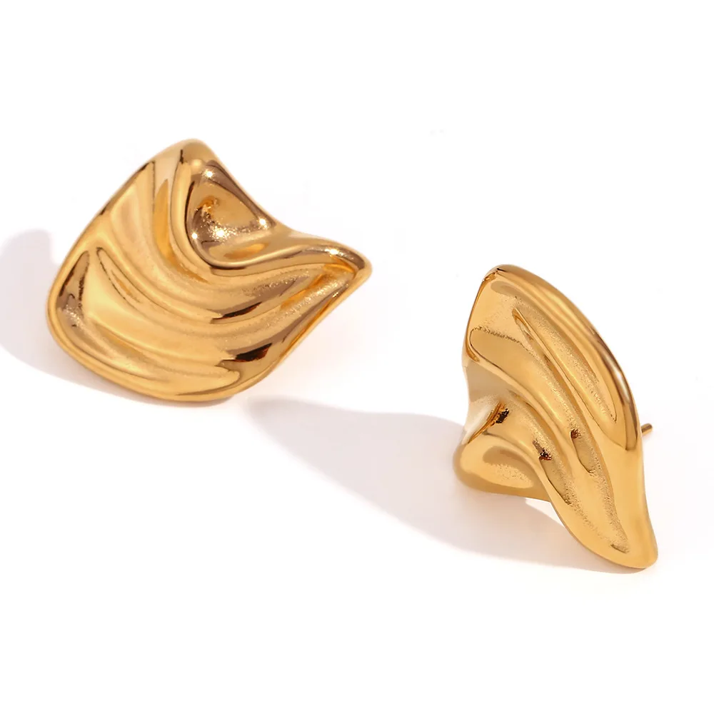 

INS 18k Plated Irregular Geometric Stainless Steel Stud Earrings High End Texture Women's Earrings Tarnish Free Jewelry