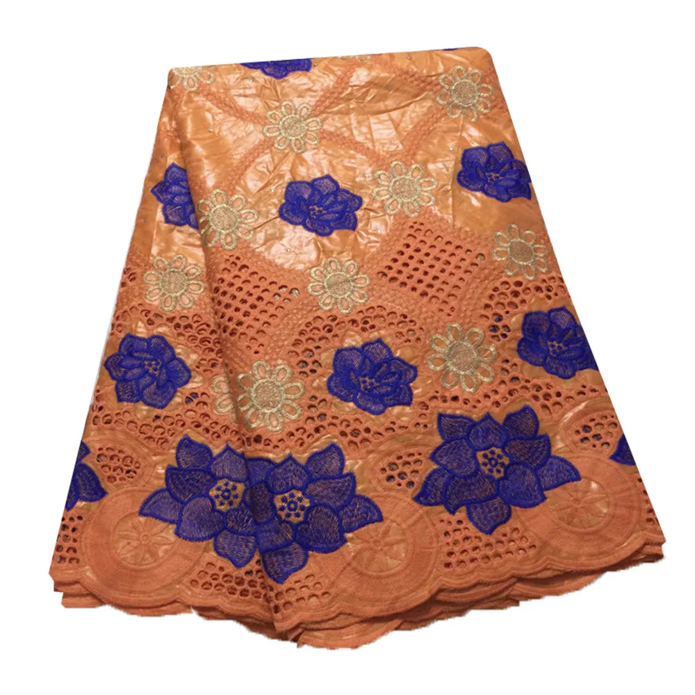 

Beautifical african basin orange bazin cotton lace ML2B78, Customized