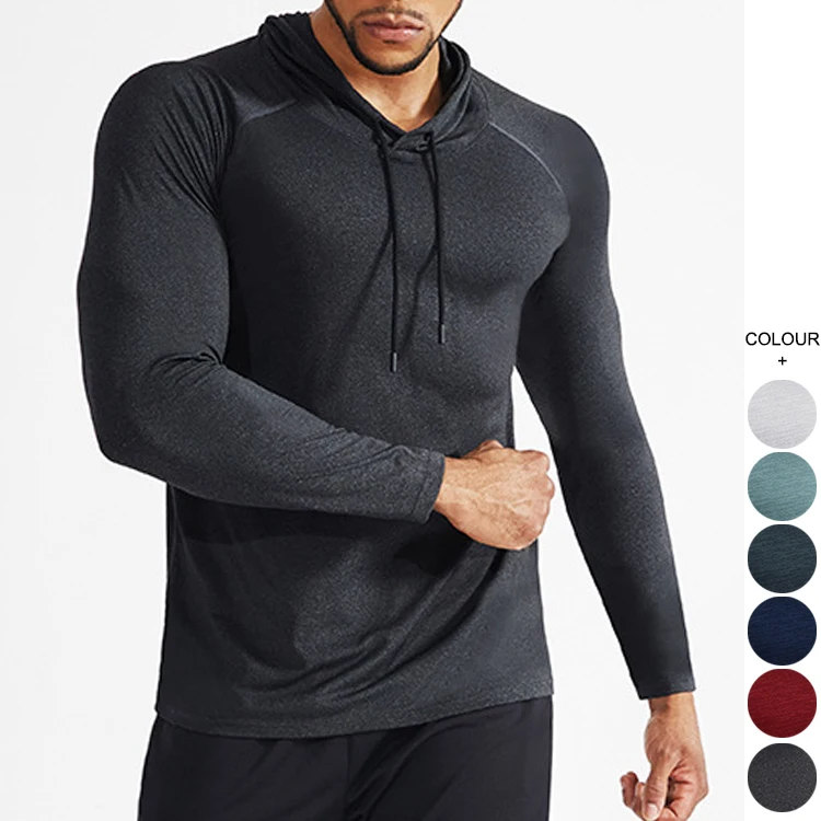 

Men's solid color sports pullover fitness coat men's autumn and winter hooded top men's running training long sleeve top, Multi colors