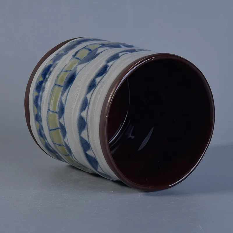 Vintage glaze painted ceramic candle jar cylinder home decoration