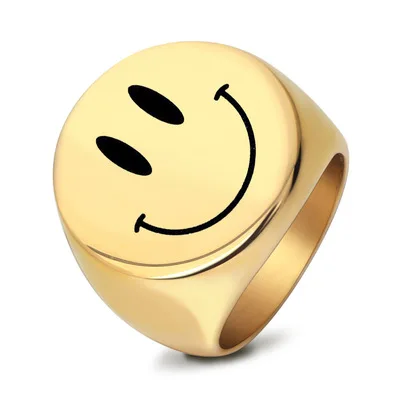 

Hot Sale Ins Style Exquisite Smiley Face Ring Fashion Trend Stainless Steel Couple Friend Gift Ring for Unisex, Gold silver