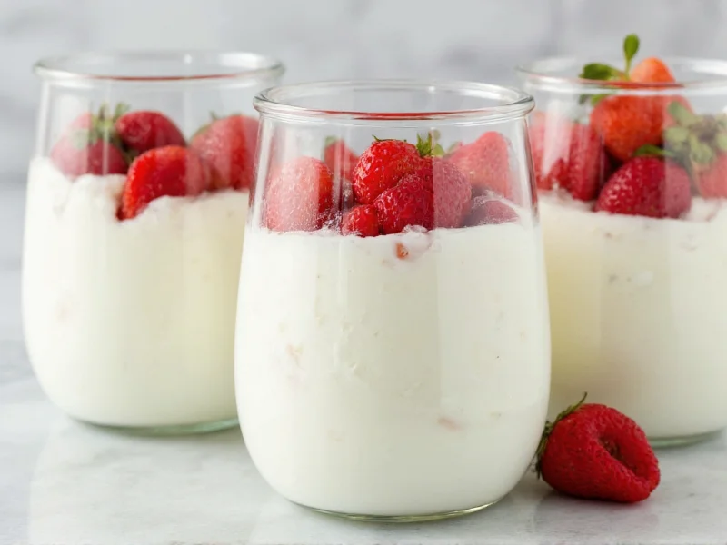 Homemade yogurt in glass jars with fresh fruit