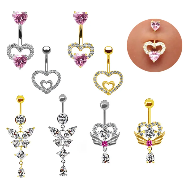 Getta belly button rings stainless steel heart belly piercing navel ring wholesale fashion jewelry body piercing for women