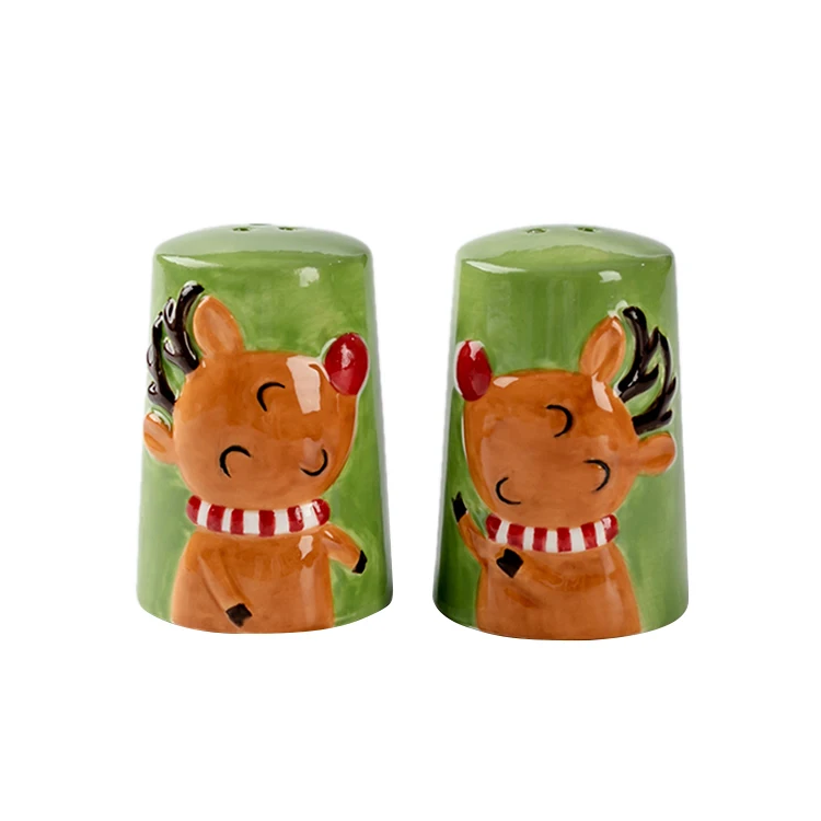 

Classic Green Ceramic Christmas Reindeer Shaped Salt And Pepper Shakers, Customized colors