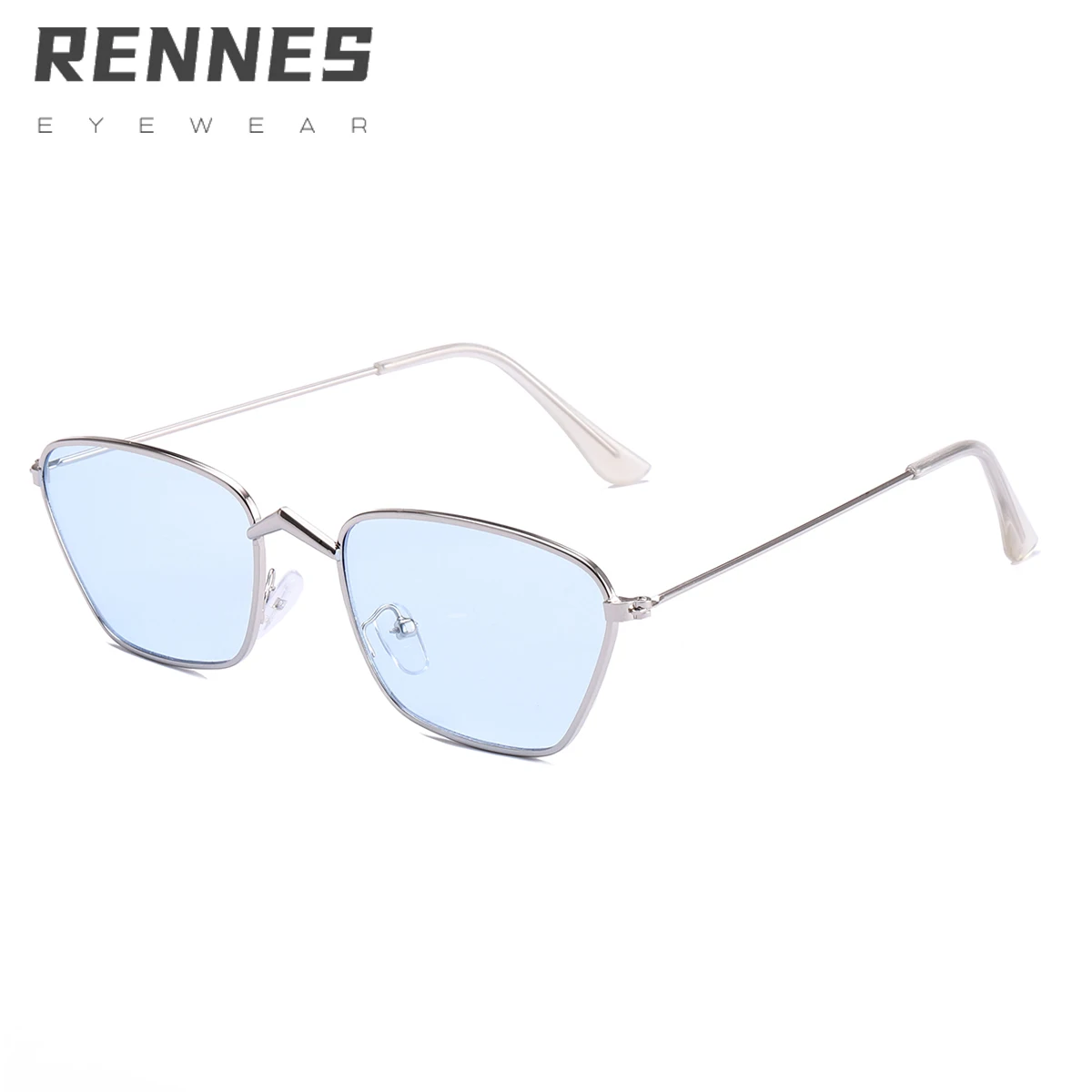 

RENNES 2021 Wholesale Custom Vintage Small Square Metal Sunglasses Men Women Stylish Ocean Blue Sun Glasses