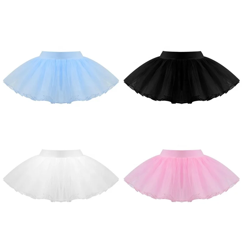 

Kids Girls Pure Color High Waist Wide Elastic Waistband 4 Layers Jazz Ballet Dance Mesh Tutu Skirt