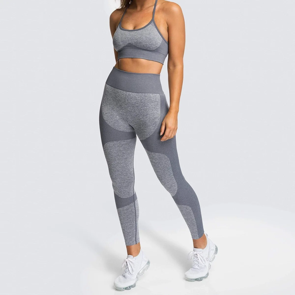 

BBLXF9154 gray Women's short vest bra yoga suit high waist pants sports suit leisure and comfortable fitness sportswear