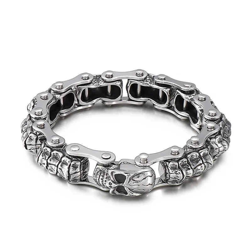 KALEN Skeleton Punk Stainless Steel Fashion Bracelets Bangles Skull Links Bracelet for Men