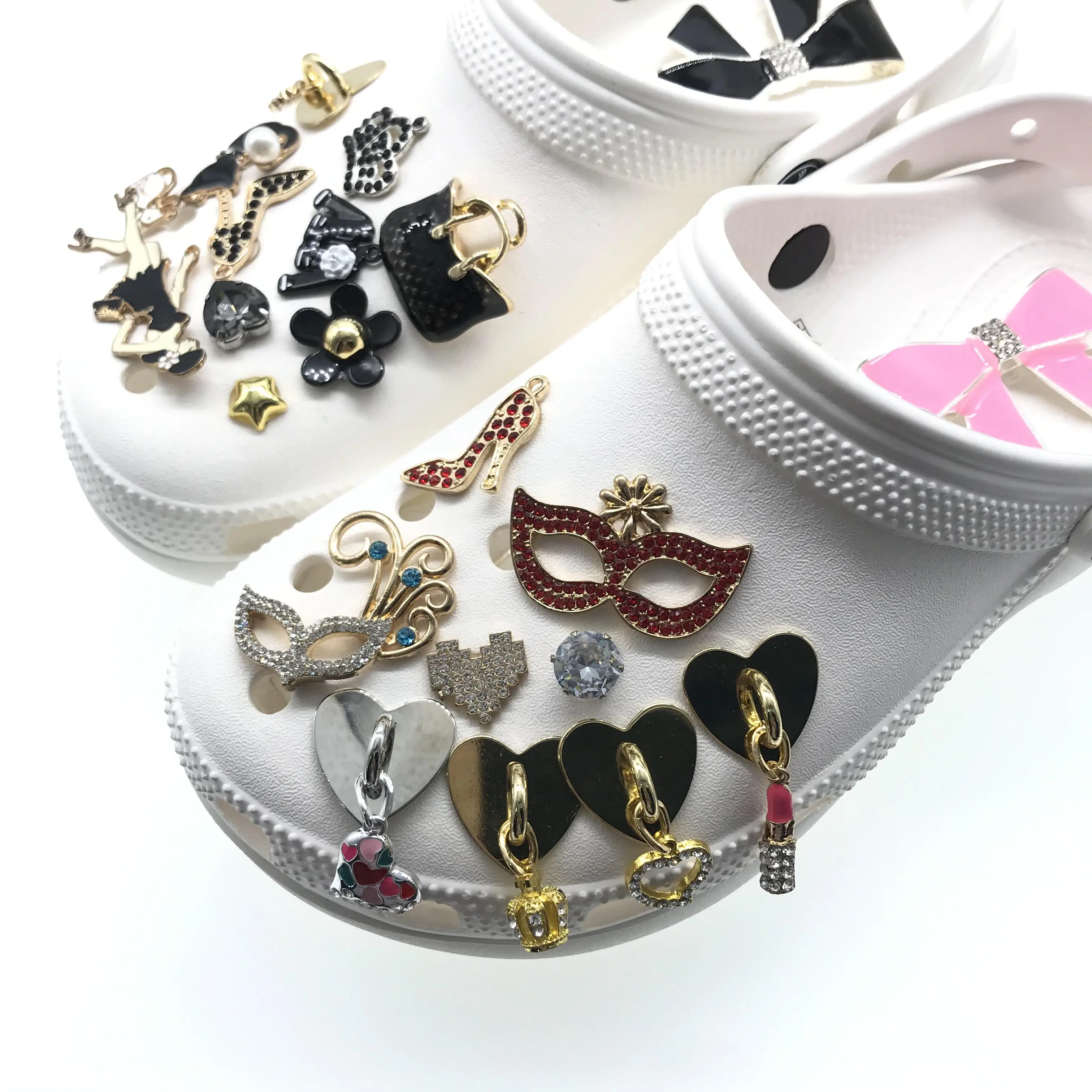 

Newest high class metal new products shoe charms decoration accessories bling flower lips lipstick dangle style charms, Picture