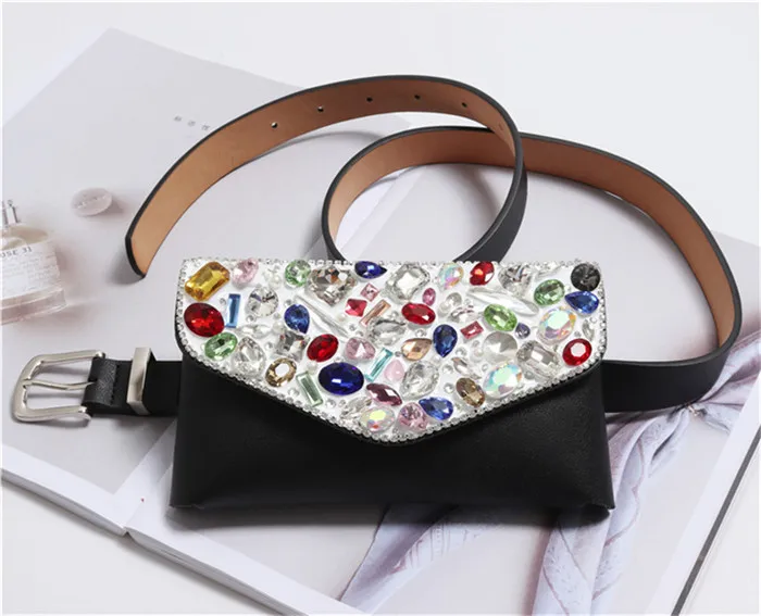 

Luxury Leather Removable Belt Bag Fashion Pouch Fanny Pack Diamonds Waist Bag For Women, Color1