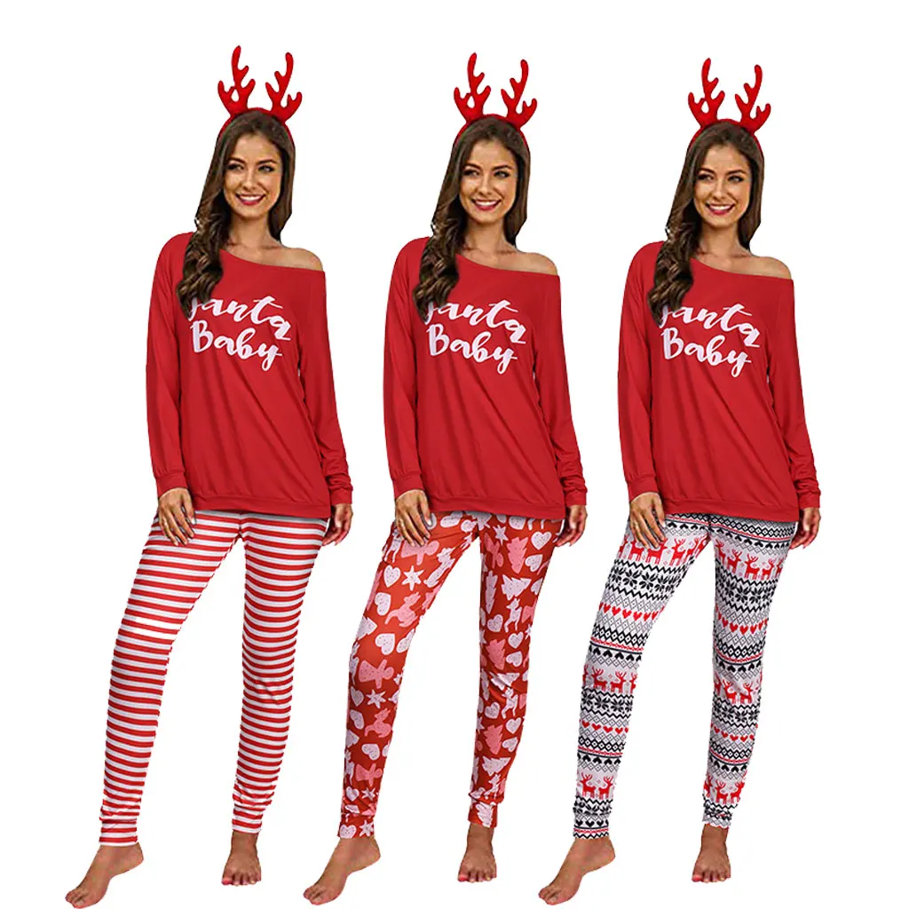 

21009-SW41 Xmas style letter printed two piece sets women sehe fashion, 3 colors