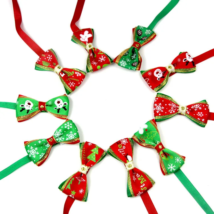 

New Arrival Xmas Pets Accessories Decor Cat Dog Necklace Ornaments Collar Christmas Pet Bow Tie Wholesale, As picture
