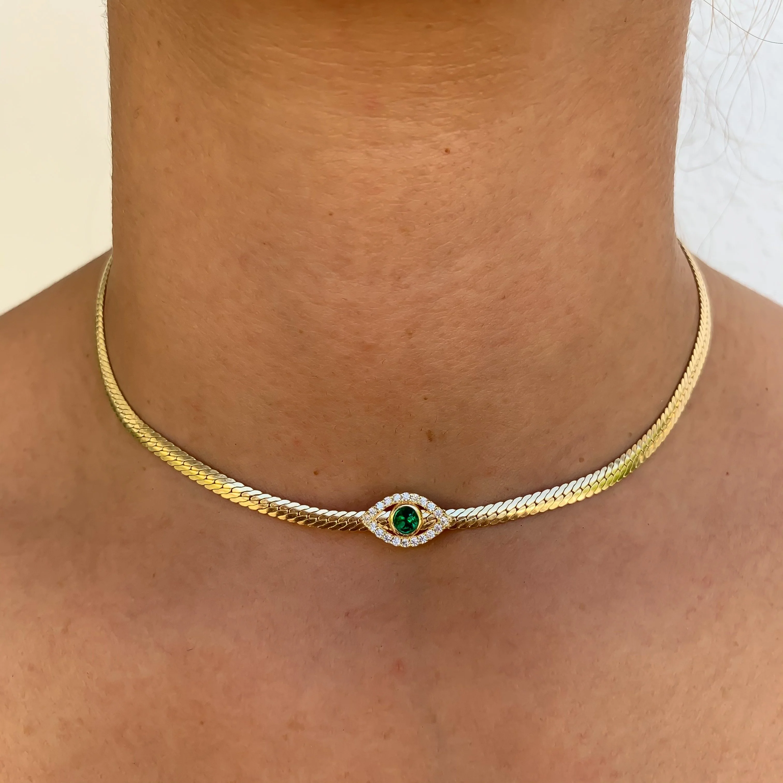 

trendy snake chain gold plated devil eye girl women necklace, Customized