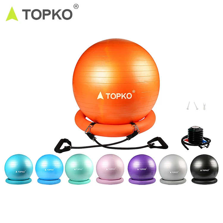 

TOPKO patent  95cm anti-burst pilates exercise gym back muscle relax ball pump premium black pvc yoga ball with base, Green, blue, orange or customize