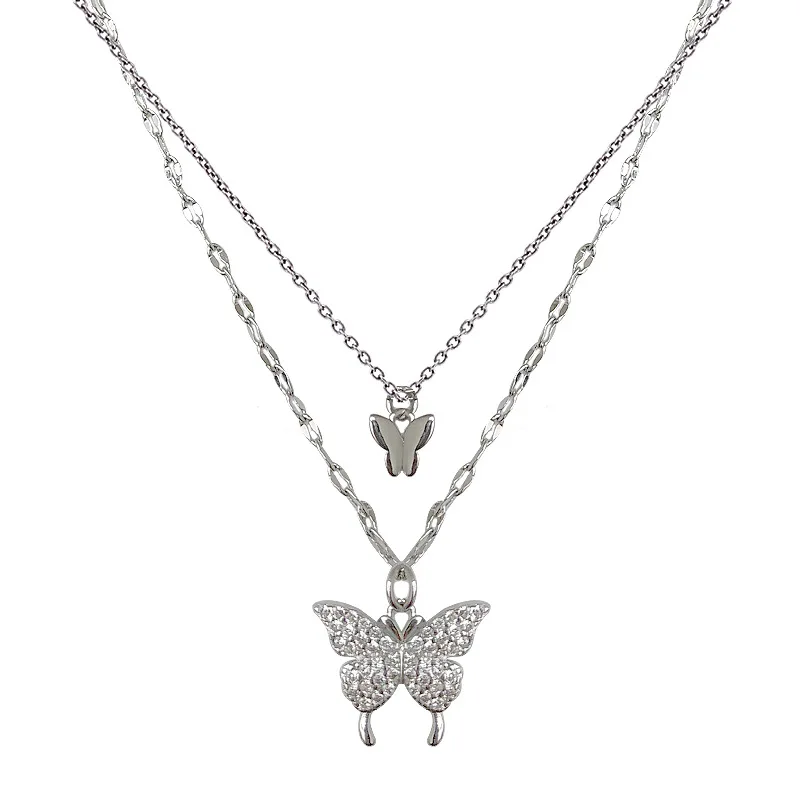 

2021 Classy Double Luxury Sterling Butterfly Pendant Necklaces Women, Silver