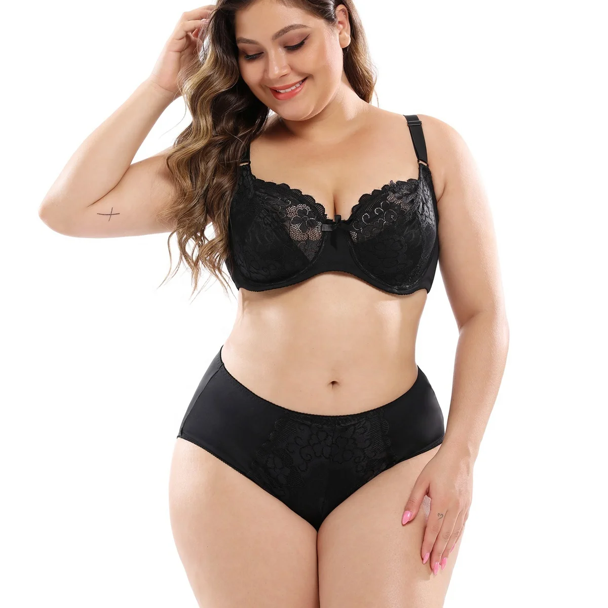 

Ultra-Thin Lace Plus Size Bra Set European Ladies Underwear Fat Womens Sexy Panties And Bra Set