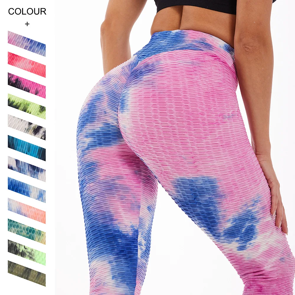 

Custom Logo Tiktok Hot Tie Dye Honeycomb Scrunch Leggings Butt Lifting Yoga Pants, Customized colors