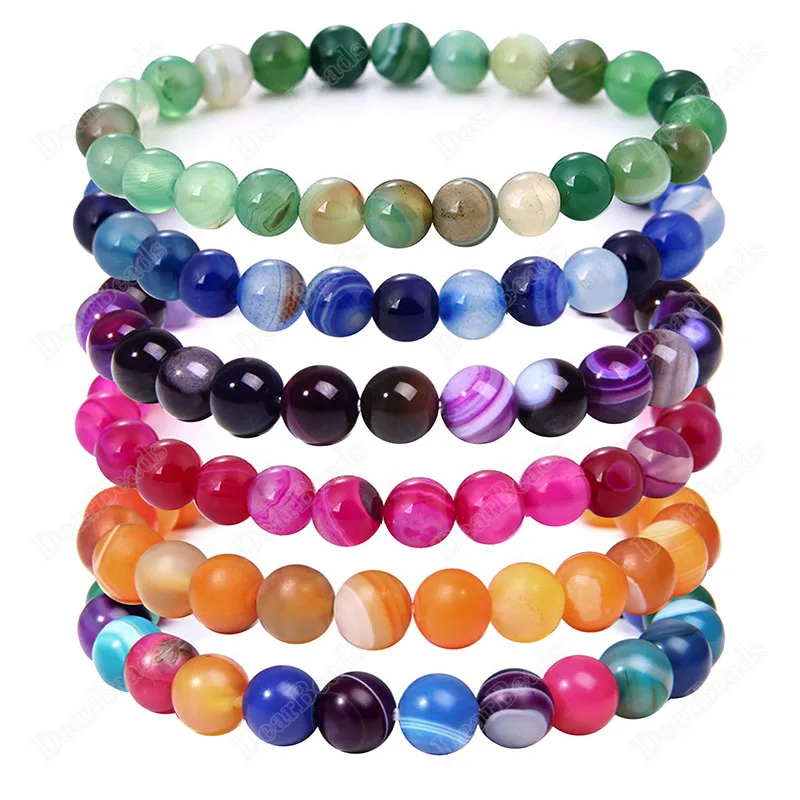 

8MM Wholesale Colorful Banded Agate Bracelets High Quality Natural Gemstone Beads Customizable Bracelet For Men a Women