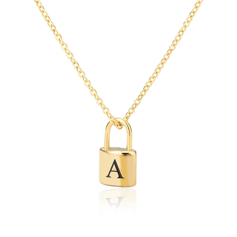 

New Unisex Stainless Steel A-Z Initial Letter Lock Pendant Necklace Gold Chain Custom Name Alphabet Chain Necklace