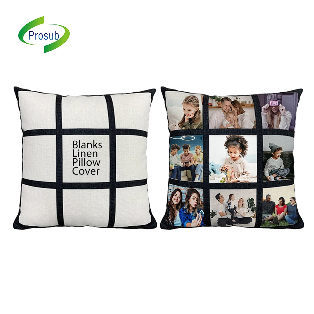 

Prosub Wholesale 40*40cm 9 Panel Linen Sublimation Blank Pillow Covers With Zipper 16*16in Custom Photo Sublimation Pillow Case