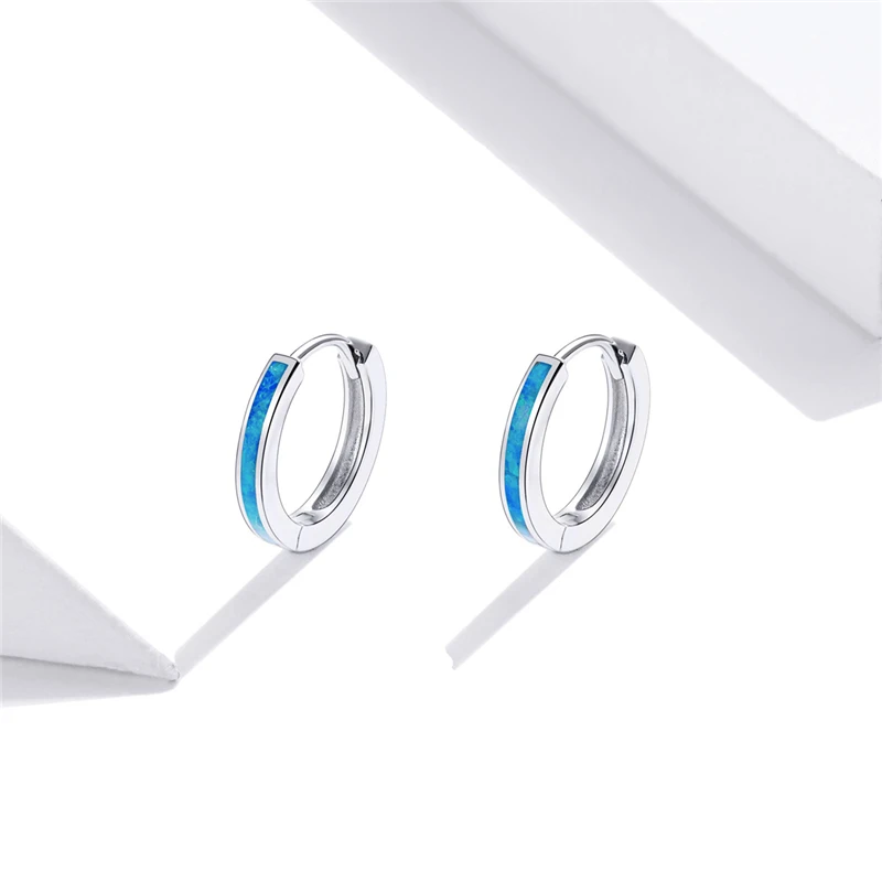 

SCE992 beautiful blue opal jewelry 925 silver hoop earrings