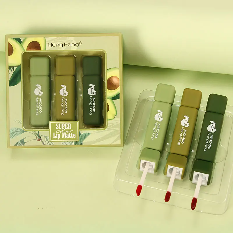 

Cute Avocado Soft Looking Design Nano Printing technology Moisturizing Rich 3 colors Smooth Touch vegan lip gloss