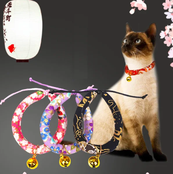 

Adorable Chirimen Cat Collar with Luck Bell, Japanese Style Handmade Print Collar for Kittens Halloween Christmas etc, Colorful