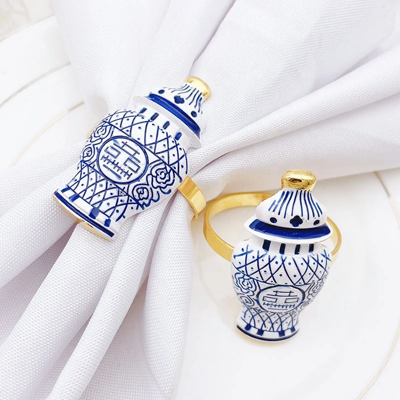 

Creative Alloy Porcelain Bottle Napkin Ring for High-end Retro Wedding Party Decoration HWE53