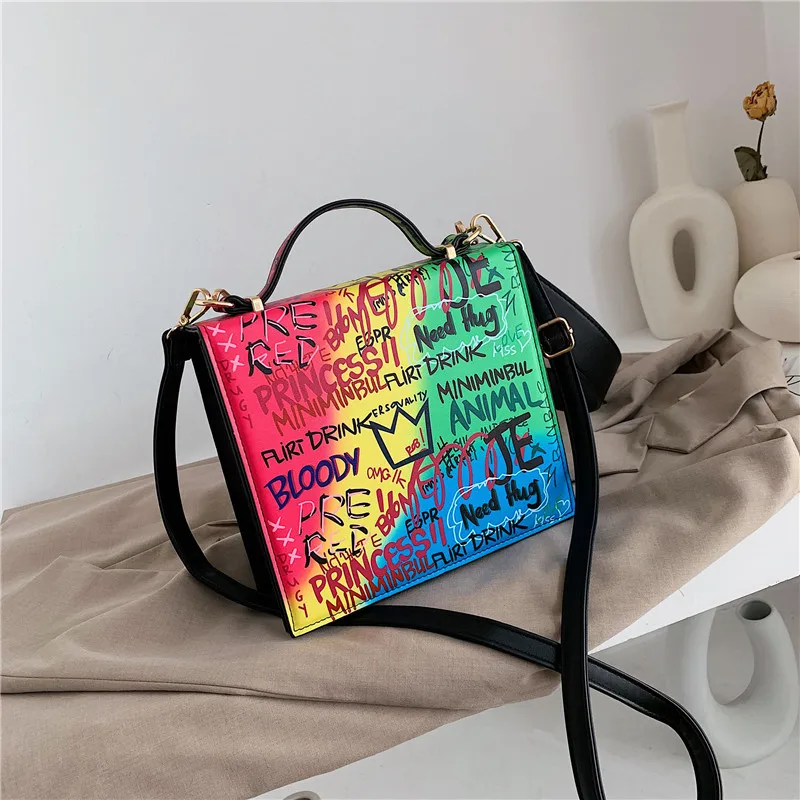 

2021 Hot sell personality handbags Graffiti bags square purses for women
