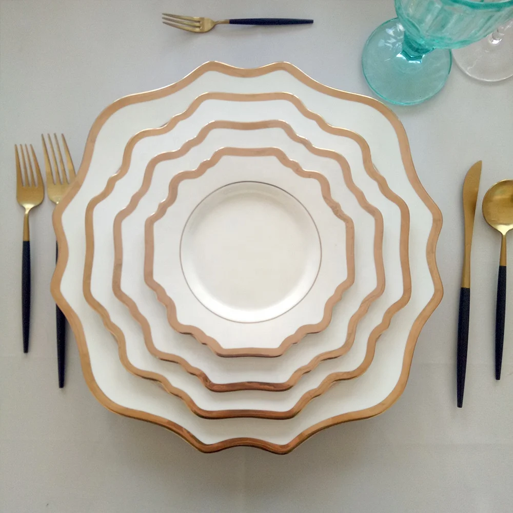 

Wholesale luxury gold rim ceramic porcelain dinner sets wedding charger plate set for party cheap price, As shown