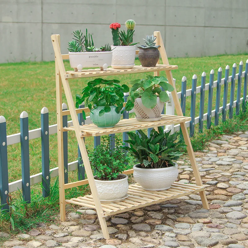 

PG-Home 3 Tier Bamboo Plant Stand Flower Pot Holder rack for wed outdoor indoor decoration centerpiece planter display shelf, Bamboo, blue, white