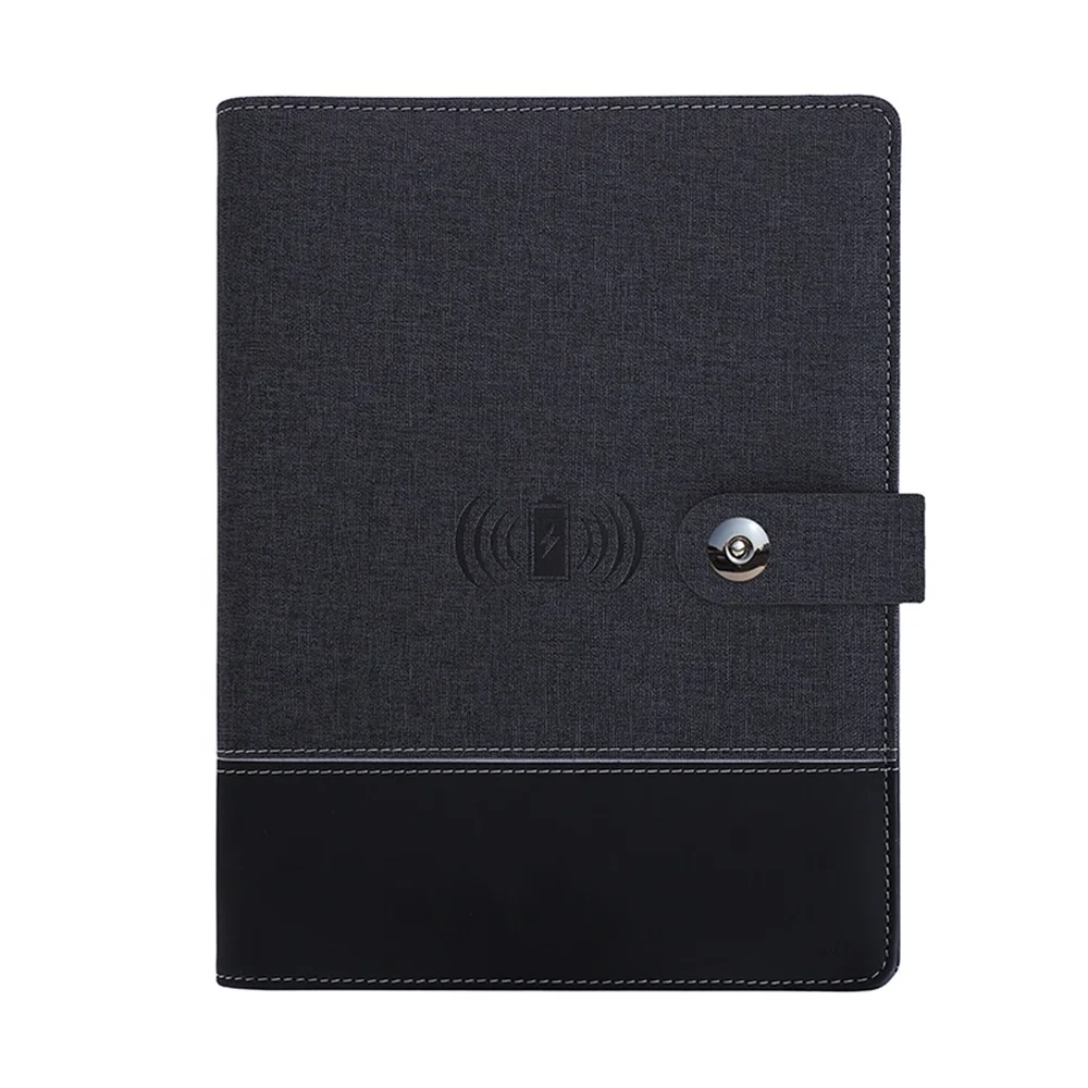 

OEM 8000mah Pu leather custom diary wireless charging notebook with powerbank, Customized