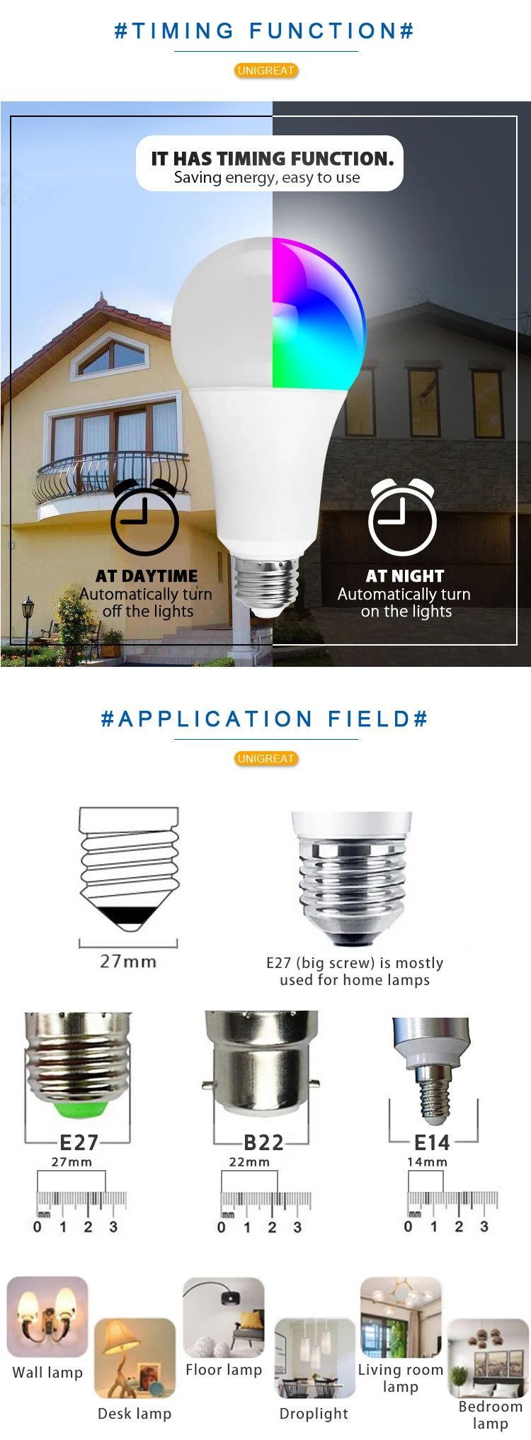 Customized OEM smart wifi bulb APP voice control colorful light bulb E27 7W 9W support Amazon Alexa Google home night light