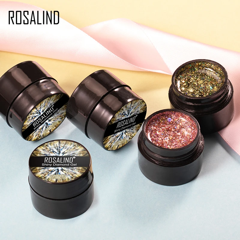 

ROSALIND oem custom logo 5ml nail art glitter color gel nail polish uv/led soak off shiny diamond gel polish for wholesale, 8 colors