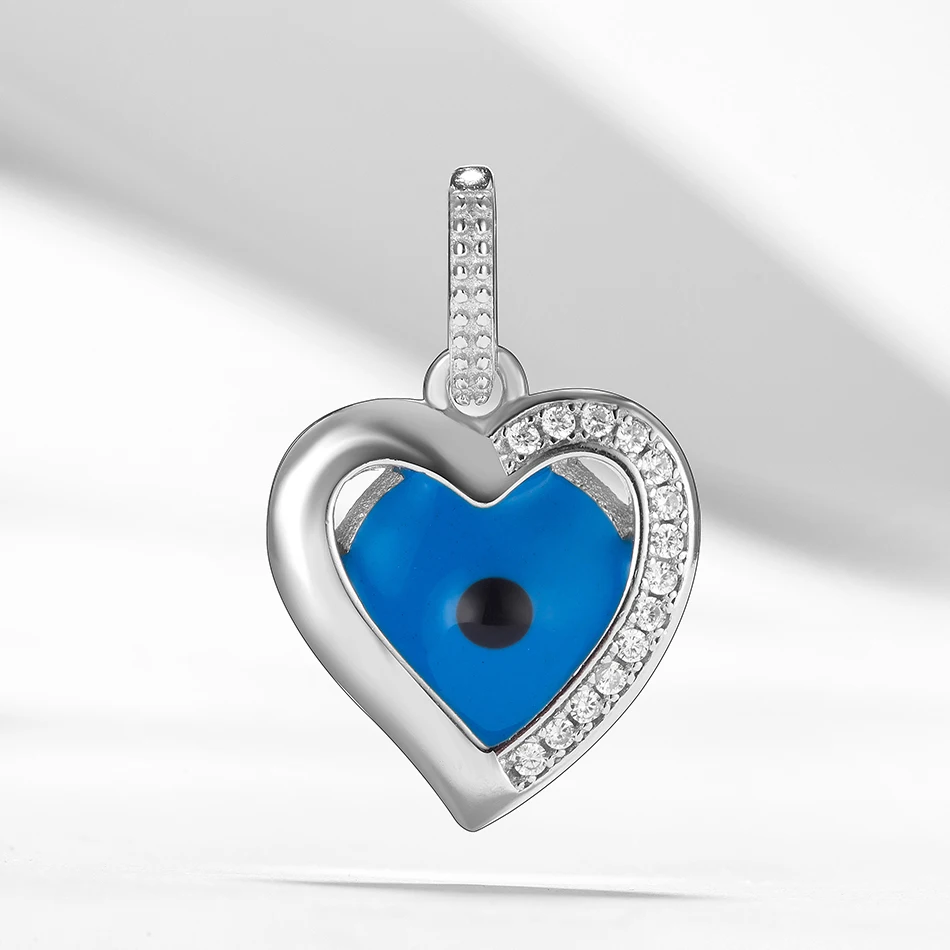 

Unique S925 Sterling Silver Blue Lucky Eye Pendant Cubic Zirconia Heart Pendant Fit Original Necklace for Women Jewelry