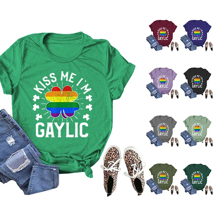 

2021wholesale summer and spring season high quality KISS ME I'M CAYLIC printed short sleeve St. Patrick's Day women's t-shirts