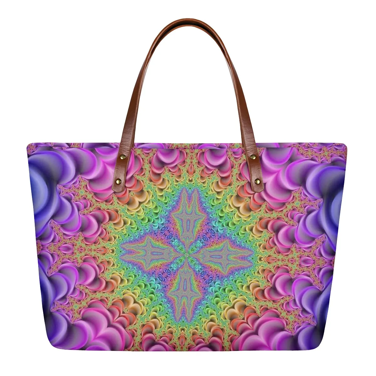 

Factory low price custom purple psychedelic hippie logo high-end ladies small handbag diving fabric with compartment in stock, Print picture