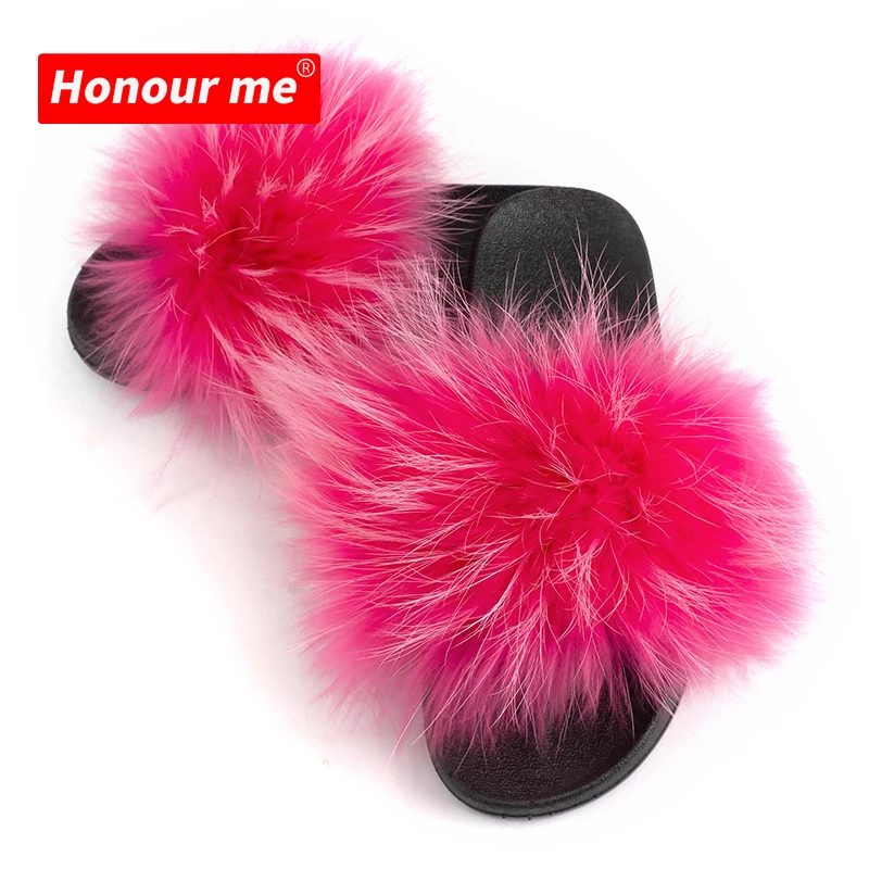 

2021 Fashion Style Summer Shoes Fur Slides Multi Color Furry Rainbow Slippers Ladies Slippers And Sandals