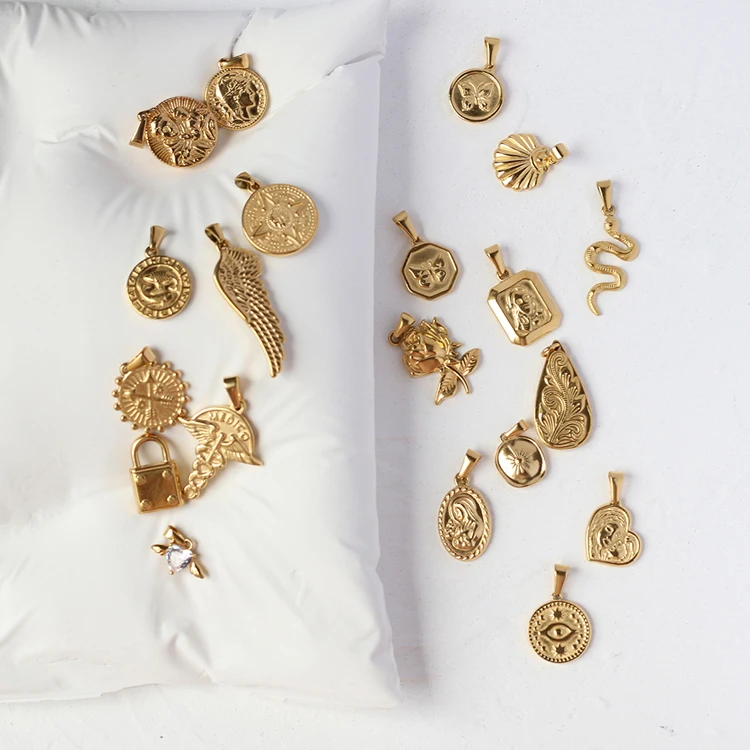 

Stainless steel gold shell rose flower cross butterfly lock wings zirconia pendant charms for DIY necklace jewelry making, Optional as picture,or customized