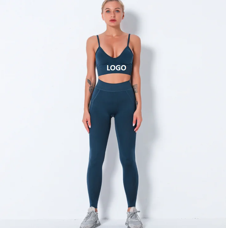 

2021 New Arrivals Women Knitted Seamless High Elastic Yoga 2 Piece Fashion Comfortable Sport Bra And Leggings Set