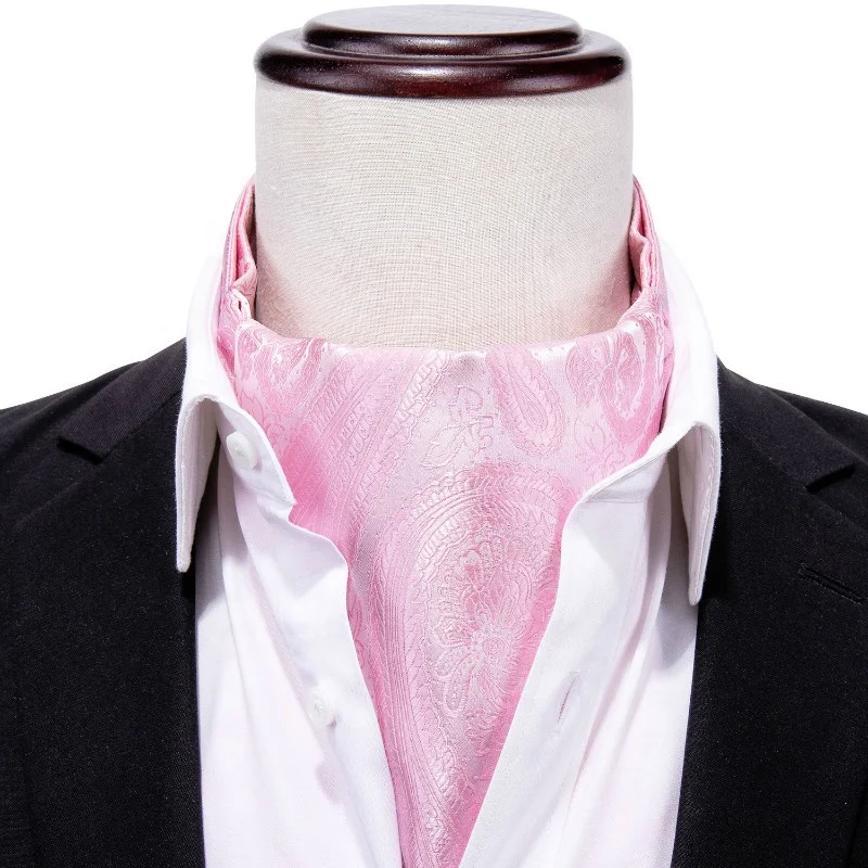 

Exquisite Business Wedding Pink Jacquard Paisley Mens Silk Ascot set