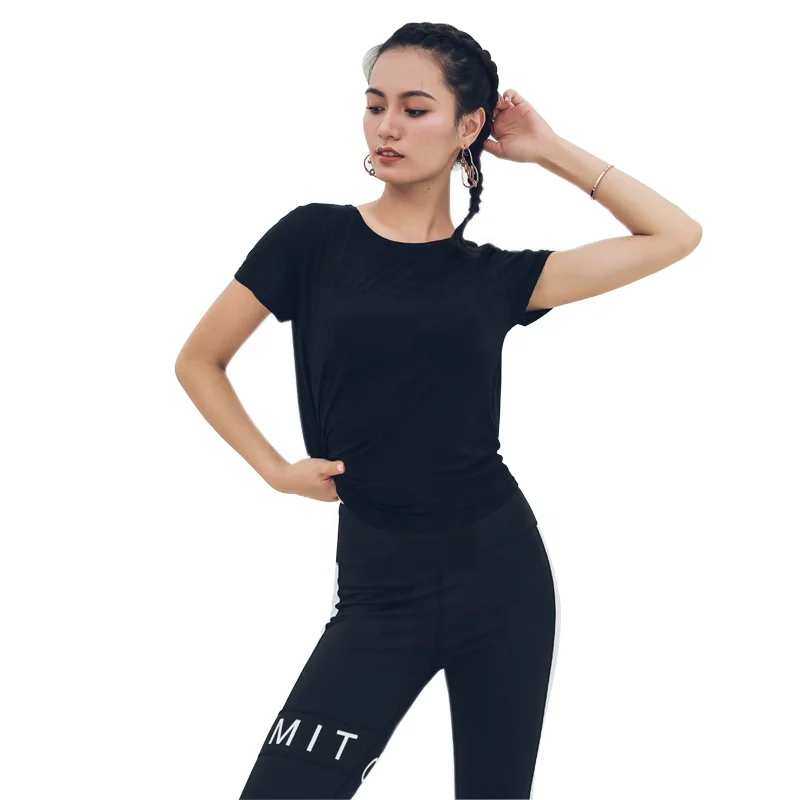 

wholesale sports short sleeve shirt loose blouse running breathable yoga shirts fitness T-shirt Hollow back design tops, As picture