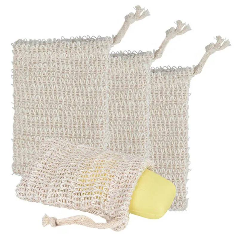 

Sisal Eco Friendly Exfoliator Foaming Pouch Natural Cotton mesh Soap Pouch with Drawstring