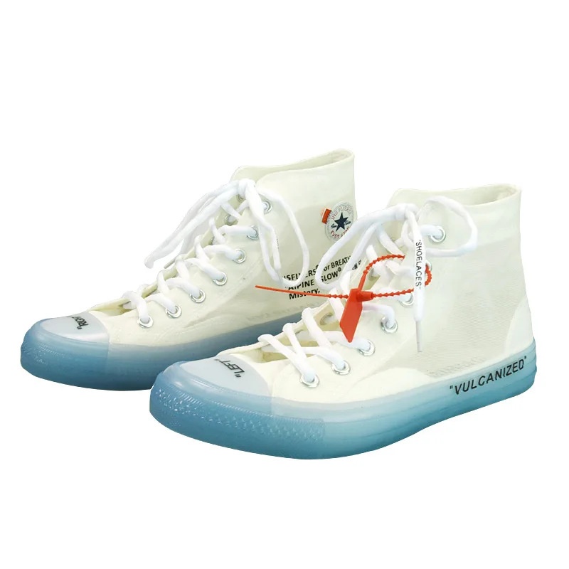 

Fashion High Cut Stylish White Casual Canvas Transparent Sole Shoes For Women